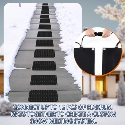 Riakrum 2 Pcs Heated Snow Melting Mats Outdoor, 20 x 30 in Winter Anti-Slip Heated Rubber Mat for Walkways Decks and Sidewalks, Electric Snow and Ice Melting Pads Connection with 9.84 ft Power Cord