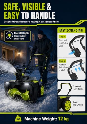 Snow Removal Machine, 3500W, 20 Inch Clearing Path for Driveways