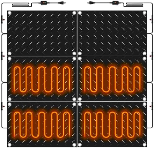 Riakrum 6 Pcs Heated Snow Melting Mats Outdoor, 10 x 15 in Winter Anti-Slip Heated Rubber Mat for Walkways Decks and Sidewalks, Electric Snow and Ice Melting Pads Connection with 9.84 ft Power Cord