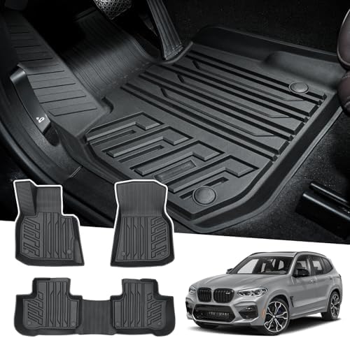 Powerty Floor Mats for 2018-2024 BMW X3 / 2019-2024 BMW X4 (Fit All Models) All Weather 3D TPE Anti-Slip Car Liners for 1st & 2nd Row Accessories