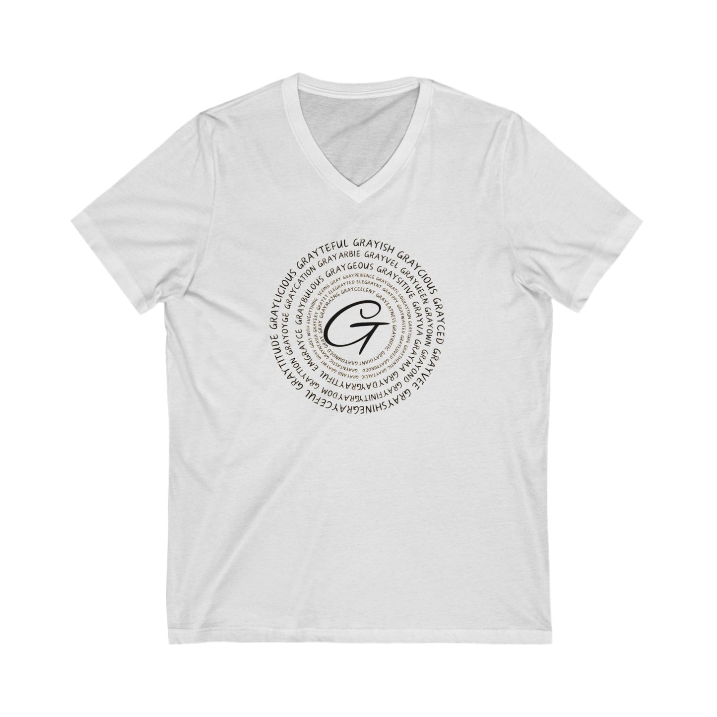 Unisex Jersey Short Sleeve V-Neck Tee Gray word puns