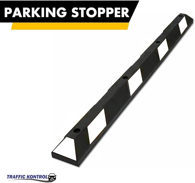 Parking Stopper for Garage or Parking lot – 72” Long, Pack of 60, Bulk Wholesale Pallet, Rubber Bumper Block Car Wheel Stop, White and Black Tire Curb Barrier