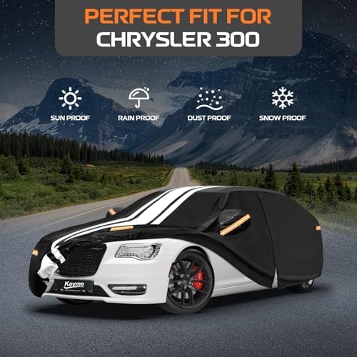 Kayme Heavy Duty Car Cover Custom Fit for Chrysler 300 (1998-2023), Outdoor Full Exterior Cover with Tape and Towel, Rain Snow Sun UV Protection.