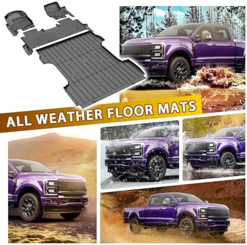 Powerty Floor Mats Truck Bed Mat (6.8FT) for 2017-2024 2025 2026 Ford F250/F350/F450 Super Duty Crew Cab All Weather 3D TPE Anti-Slip Protection, 1st & 2nd Row Set with Truck Bed Liner Accessories