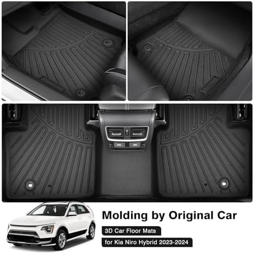 Powerty Floor Mats for 2023-2025 2026 Kia NIRO & Hybrid & HEV (NOT for EV & PHEV) All Weather 3D TPE Anti-Slip Car Liners for 1st & 2nd Row Accessories