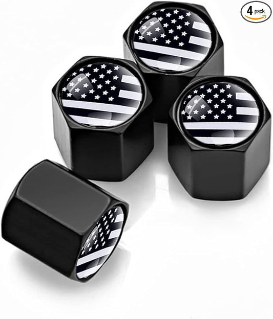 Tire Valve Stem Cap for Car, 4 Pack American Flag Pattern Anti-Rust Airtight Universal Valve Stem Covers for Cars, Vehicles, Bicycles, Trucks, Motorcycles, Car Accessories (Black)