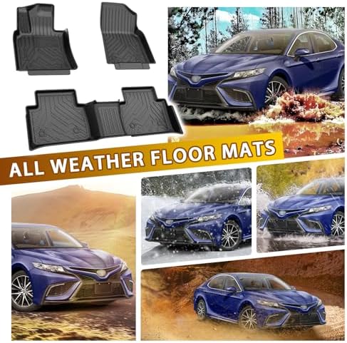 Powerty Floor Mats for Toyota Camry 2018-2024 FWD Only (Not Fit Hybrid or AWD) All Weather 3D TPE Anti-Slip Car Liners for 1st & 2nd Row Accessories