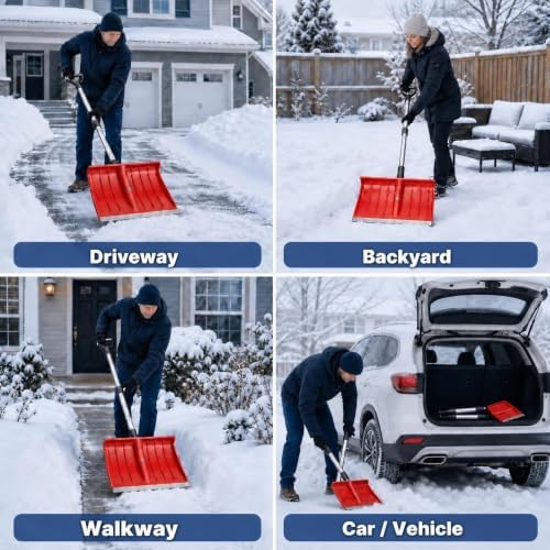 Compact Snow Shovel for Trunk Emergency, Detachable for SUV & Car (Red)