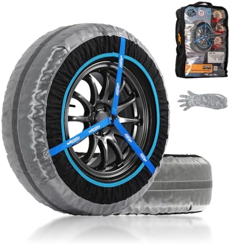 Snow Socks for Tires, Elastic Tire Socks for Passenger Cars, Sedan, SUVs, Alternative for Tire Snow Chain, Snow Traction Device, Winter Emergency Accessory, Set of 2 (HPM-70)