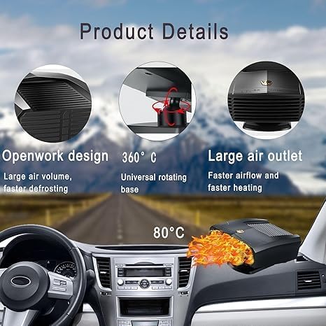 12 Volt Heater For Car 150W Fast Heating Cooling Fan Defogger & Defroster 360° Rotation Portable Car Heater That Plugs Into Cigarette Lighter Small Air Heat 202513