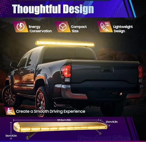 51" 96 LED Light Emergency Warning Security Strobe Hazard Flash Light Bar 16 Flashing Modes for Truck Tow Construction Vehicle Car Snowplow Rooftop with Control Pannel High Intensity (Amber/White)