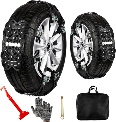 ZONETECH Tire Snow Chains 12-Pack All Season Black Upgraded Premium Quality Strong and Durable Anti-Skid Car,SUV, Pick Up and Truck for Emergency and Travel