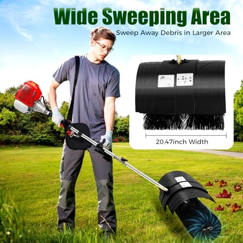 Handheld Walk Behind Gas Powered Lawn Sweeper, 52cc 2.3HP 2-Stroke Engine with 20.47-Inch Brush for Leaves & Debris, Driveway, Sidewalk, Outdoor Hand Held Gas Power Broom & Lawn Clippings Removal Tool