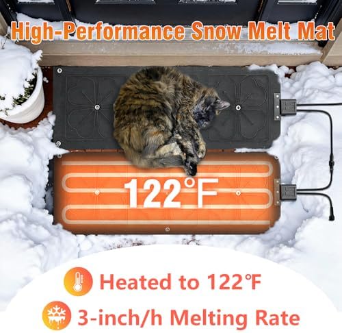 OEBLD Heated Snow Melting Mats for Outdoor Steps 10”X30”, Electric 3in/h Melt Speed Mat for Stairs, Anti Slip Safety Self-Regulating Heating Ice Melt Mat, Durable & Waterproof for Winter (3 Pack)