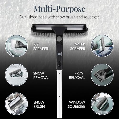 Best Choice Products Snow Brush with Squeegee & Ice Scraper, Up to 39" Extendable Foam Grip, 270° Pivoting Snow Brush for Car Truck SUV, Storage Bag Included - Charcoal