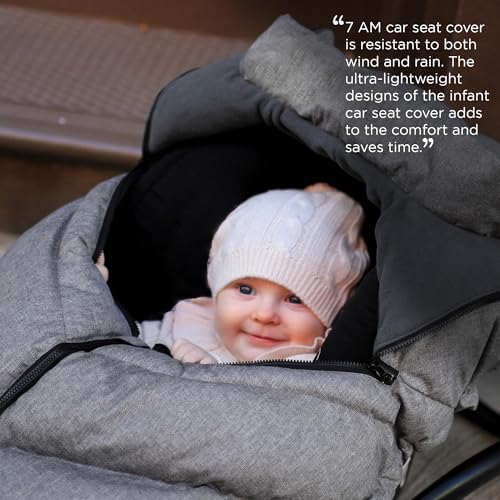 7AM Enfant Car Seat Covers - Cocoon Baby Cover for Boys & Girls, Rain & Snow Repellent, Breathable Windproof, Center Zipper, Universal Fit for Infant Car Seat (0-12M) (Heather Grey)