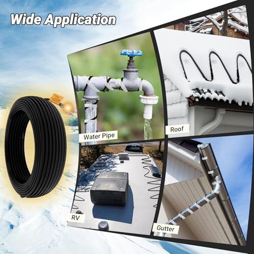 100FT Heat Tape for Roof and Gutters, 8W/FT Roof Snow De-Icing Kit w/ 45PCS Clips & Spacers, Self-Regulating Heat Cable, Roof Heat Tape for Ice Dam & Pipe Freeze Prevention, 120V, LED Plug