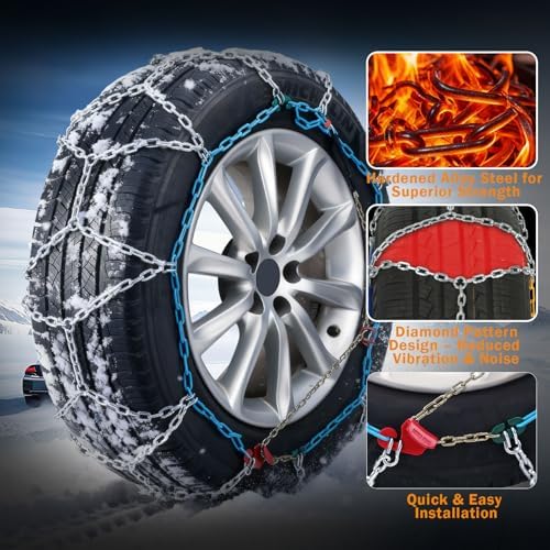 Coco Bird Heavy Duty Snow Chains Tire Chains for Light Truck, SUV & Pickup, Easy Installation, Wear-Resistant Alloy Steel for Superior Traction & Stability, Set of 2（SCRV-275）