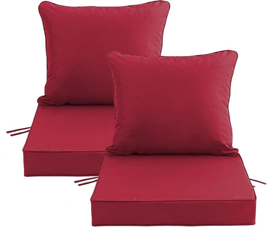 19x19 Inch Patio Chair Cushions Set of 2, Outdoor Furniture Cushions - Removable Cover, Water-Repellent, Fade-Resistant, Non-Slip Bottom & Straps, Replacement for Lawn, Porch & Deck Chair - Burgundy
