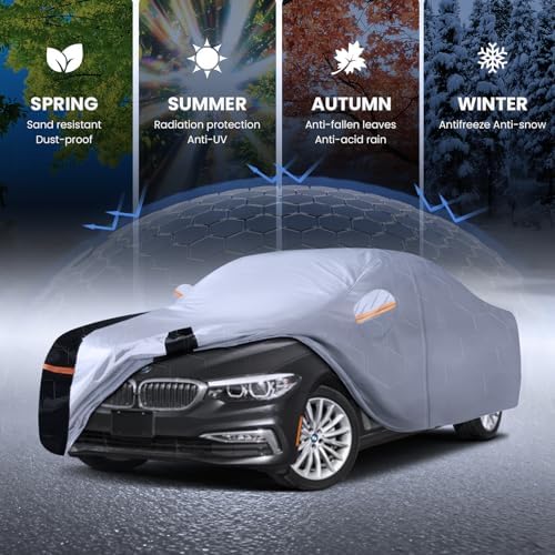 Multi-Layer Car Cover Custom Fit for BMW 5 Series 528i 530i 535i 540i M5 M550i M550(2007-2026), 100% Waterproof, Gift with Towel, Heavy Duty Car Covers for Rain Sun UV Protection with Door Zipper
