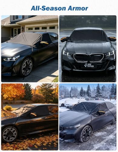 JOYTUTUS Windshield Cover for Ice and Snow, Heavy Duty 900D Oxford Fabric, All-Weather Protection with Side Mirror Covers, Waterproof, Anti-Theft Design, Fit Most Cars, Sedans