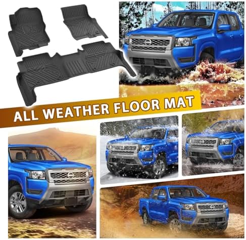 Powerty Floor Mats for Nissan Frontier 2022-2026 2027(Crew Cab with 2nd Row Under-Seat Storage) All Weather 3D TPE Anti-Slip Truck Liners for 1st & 2nd Row Accessories