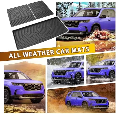 Powerty Floor Mats for Honda Pilot 2023-2026 2027, All Weather 3D TPE Anti-Slip Trunk Cargo Liner Seat Back Covers with Door Sill Guards Protectors Full Set Car Accessories