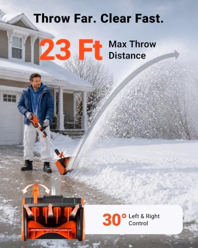 VOLTASK 24V Cordless Snow Shovel, 13.2 Inch Electric Snow Blower, 23 Ft Snow Thrower, 4Ah Battery Snow Shovel with Directional Plate & Adjustable Handle (Battery & Quick Charger Included), Orange