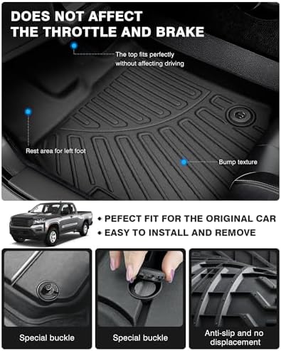 Powerty Floor Mats for 2022 2023 2024 2025 Nissan Frontier (Crew Cab with 2nd Row Under-Seat Storage) All Weather 3D TPE Anti-Slip Car Liners for 1st & 2nd Row Accessories