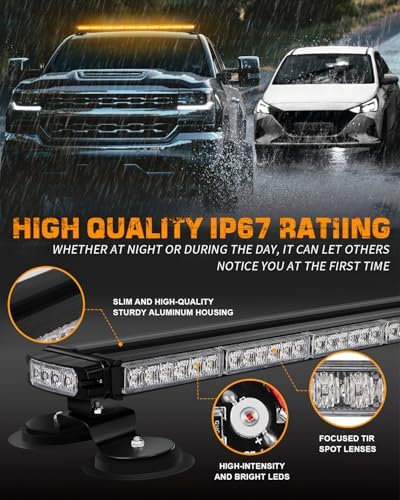 XRIDONSEN 45.5" 128 LED Roof Strobe Lights Top Magnetic Amber Light Bar