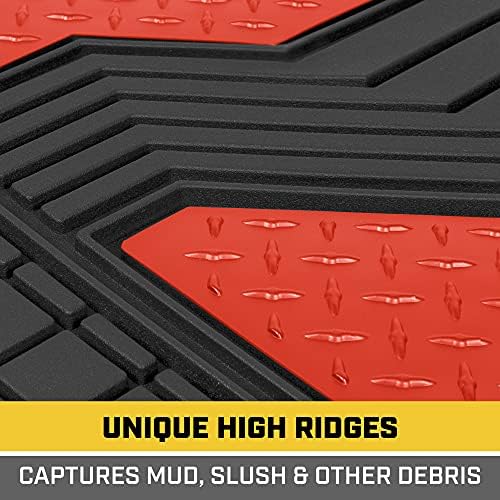 Cat® DiamondShield Rubber Floor Mats for Cars Trucks SUV, All Weather Protection, Front and Rear Car Mats with Heel Pad & Anti-Slip Backing, Universal Trim-to-Fit Rubber Floor Mats for Car, Red