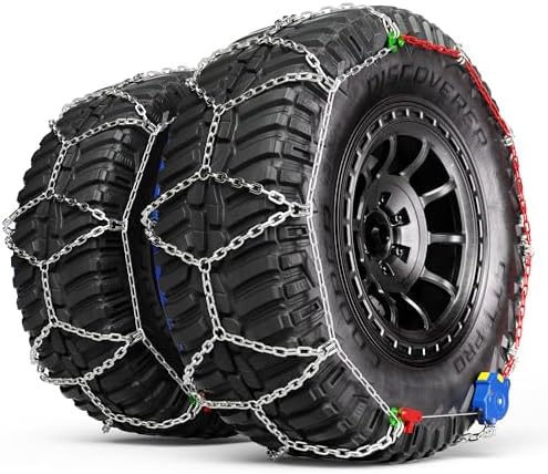 K-Musculo Snow Chains for Car Tires, Portable Reusable Universal Emergency Tire Traction Chain for Passenger Car, Auto Fixing 1 Min Quick Fit Easy Installation, Pickup Trucks and SUV Set of 2 (HYR-A)