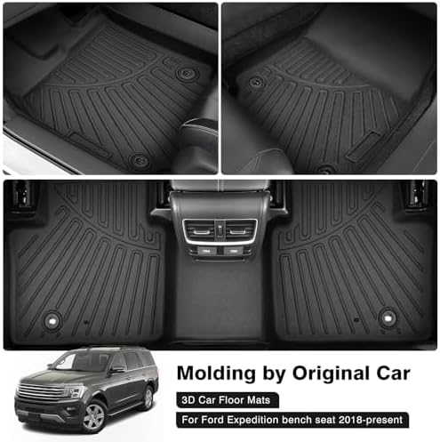 Powerty Floor Mats for 2018-2024 Ford Expedition 8-Seat (Fit for 2nd Row Bench) All Weather 3D TPE Anti-Slip Car Liners for 1st & 2nd & 3rd Row Accessories