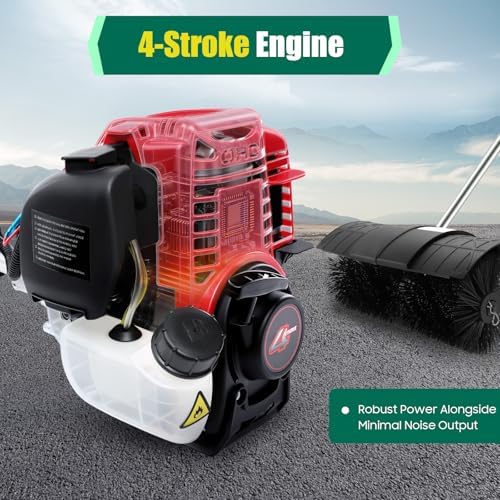 Gas Powered Lawn Sweeper, 4 Stroke Handheld Yard Sweeper Broom with Shoulder Strap & Goggles for Artificial Lawns Pathways Driveways Yards Etc