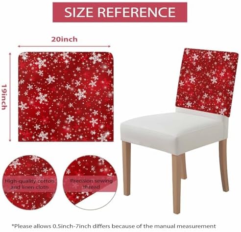 Christmas Chair Back Covers Set of 8 Winter Red Snowflakes Shinny White Stars Retro Washable Removable Chair Cover Slipcover Protector for Dining Room Hotel Party Holiday Decor