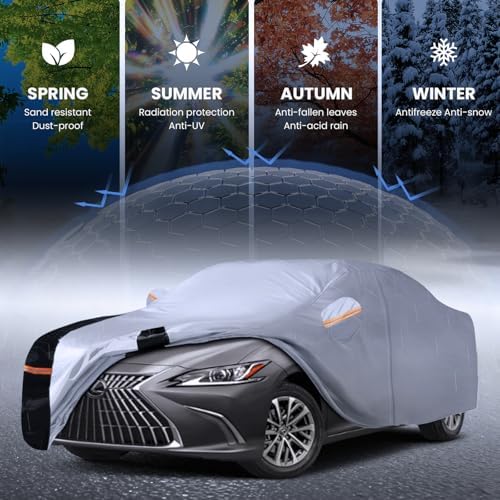 Multi-Layer Car Cover Custom Fit for Lexus ES ES300/ES330/ES350(2012-2026), Waterproof All Weather for Automobiles, Gift with Towel, Heavy Duty Car Covers for Rain Sun UV Protection with Door Zipper