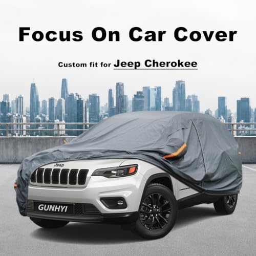 GUNHYI Premium Car Cover Custom Fit Jeep Cherokee, 16 Layers Heavy Duty Car Cover Waterproof All Weather with Zipper Door for Sun Rain Snow Dust Uv Protection