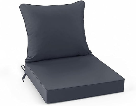 Summsun Waterproof Outdoor Cushions for Patio Furniture, Fade Resistant Backrest and Deep Seat Cushion Set with Removable Cover, 22 x 22 Inch, Dark Grey, 1 Set