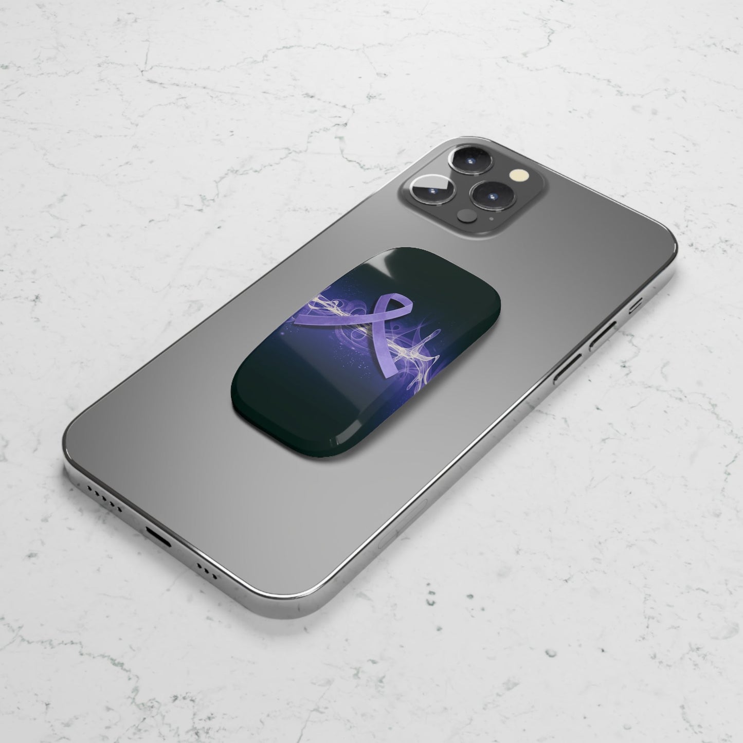 Epilepsy Awareness Phone Stand – Purple Ribbon Brain Wave Design