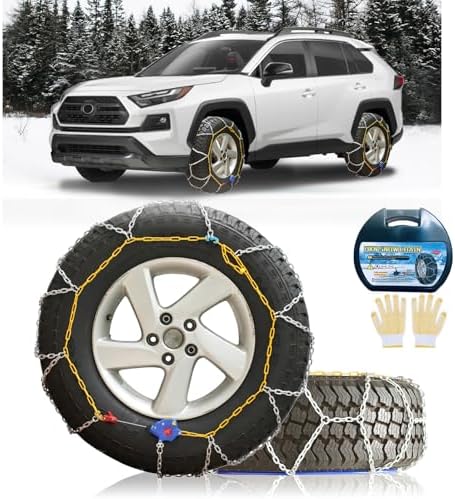 Auto Tightening Snow Chains Tire Chains, 1-Minute Quick Install, Universal Fit for Car/SUV/Pickup Truck, Multi-Weather Emergency Traction, Set of 2 - HKN140