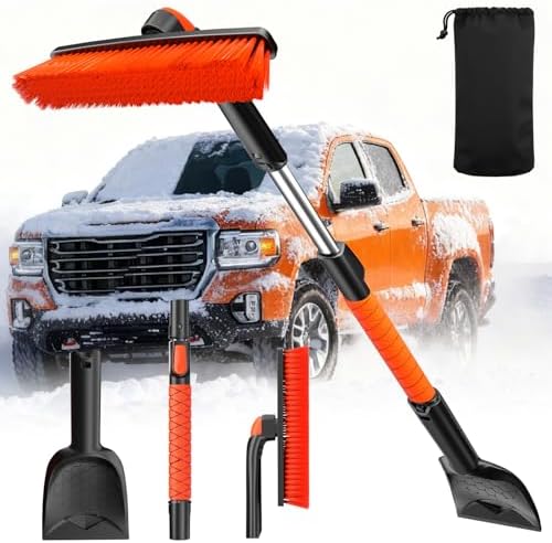 DMJN [2026 Upgrade] 58'' Extendable Car Snow Brush and Ice Scraper [3-in-1] Clean Snow, Ice and Frost, Adjustable Length with 360° Rotating Brush Head, Suitable for All Cars-Large
