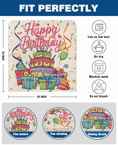 Happy Birthday Chair Back Covers Set of 6 Birthday Cake Gift Ribbon Balloon Modern Style Washable Removable Chair Cover Slipcover Protector for Dining Room Hotel Party Holiday Decor