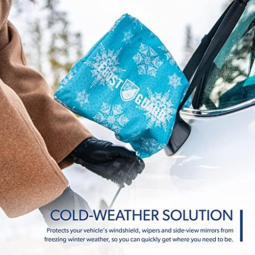 FrostGuard Vortex | Full-Coverage Car Windshield Cover for Ice and Snow, Standard Size (Snowy Lace) - Wiper Blade + Side Mirror Covers - Fit-Fast Straps, Security Panels + Storage Pouch - 59x41 Inches