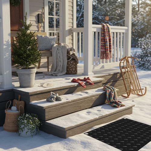 Riakrum 1 Pcs Heated Snow Melting Mats Outdoor, 30 x 30 in Winter Anti-Slip Heated Rubber Mat for Walkways Decks and Sidewalks, Electric Snow and Ice Melting Pads Connection with 9.84 ft Power Cord