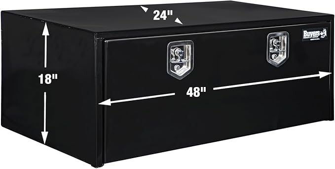 Buyers Products 1708310 Black Steel Underbody Truck Tool Box – 18 x 24 x 48 Inch - Truck Bed & Underbelly RV Storage Box, Locking T-Latch, Weather-Resistant, Heavy-Duty Flatbed Job Box, Made in USA