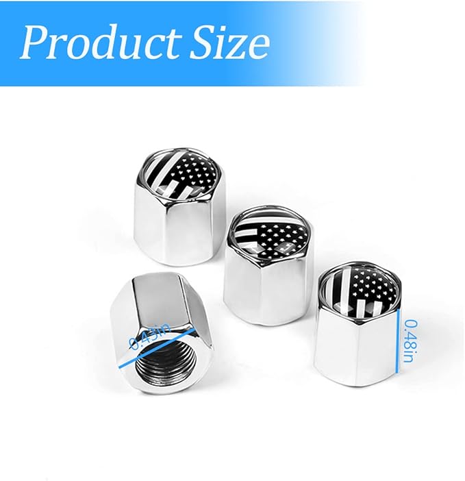 Tire Valve Stem Cap for Car, 4 Pack American Flag Pattern Anti-Rust Airtight Universal Valve Stem Covers for Cars, Vehicles, Bicycles, Trucks, Motorcycles, Car Accessories (Silver)