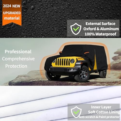 Heavy Duty Car Cover for Jeep Wrangler 2 Door 1987-2026 JK JL CJ YJ TJ