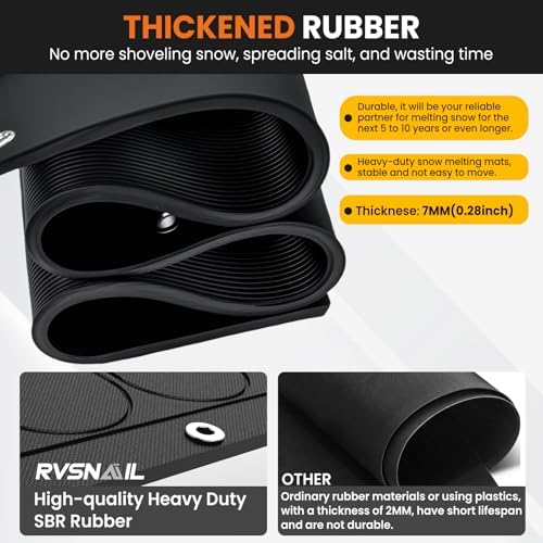 20x60in Heated Snow Melting Mats, 7mm Thickening No-Slip Rubber Snow Melting Mats Outdoor, Electric Snow and Ice Removal Mats for Winter Walkways, Decks, Sidewalks, Stairs, Steps, Doorways, Driveway