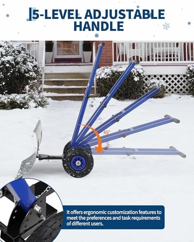 Snow Shovel with 29.13x16.53 in Wide Blade, Heavy Duty Rolling Snow Pusher