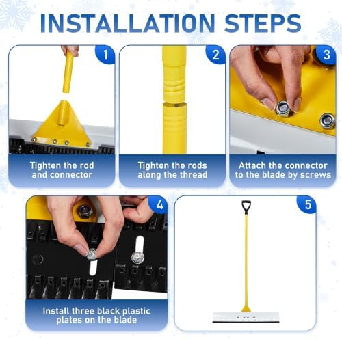 TUFFIOM Snow Pusher Shovel for Driveway with Wheels, 29"/39" Wide Heavy Duty Push Snow Plow Shovel, Wheeled Rolling Snow Shovels for Removal Adjustable Angle & Height Handle (Yellow(29 inch))